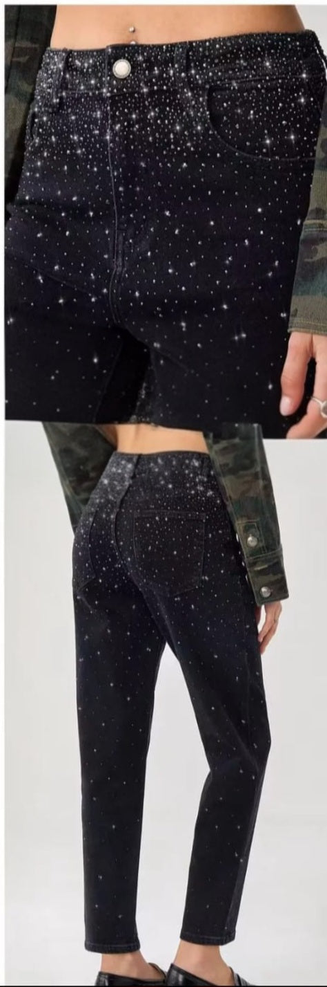 JEANS GLITTERATO NERO