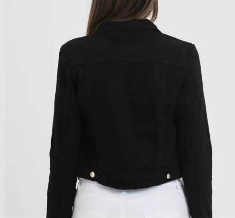 GIACCA IN DENIM CROP NERA DALLA XS ALLA L