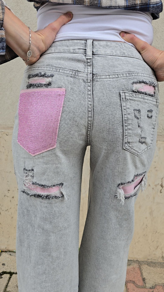 JEANS 2 VARIANTI PINK TASCA GLITTER
