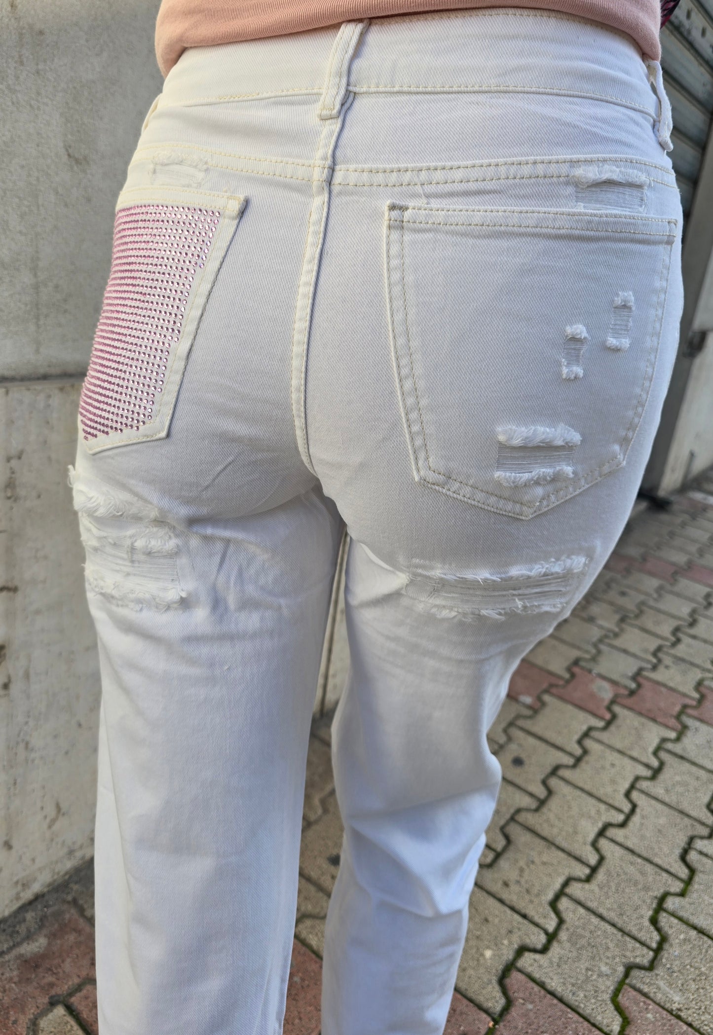 JEANS BIANCO TASCA PINK GLITTER