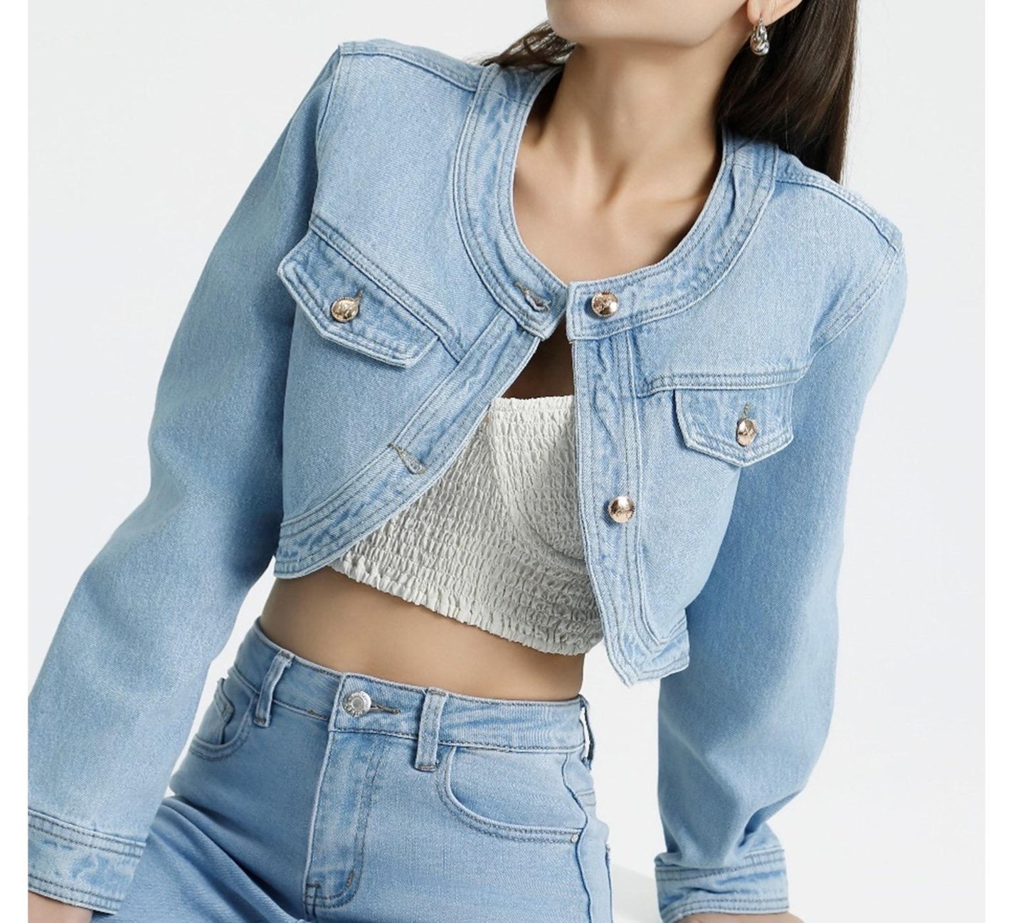 GIACCA IN DENIM CROP MANICA LUNGA