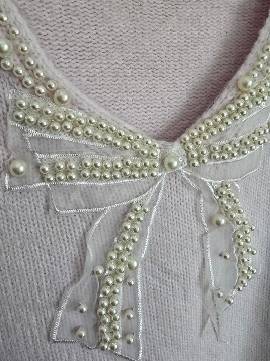 MAGLIONE FIOCCO PERLE