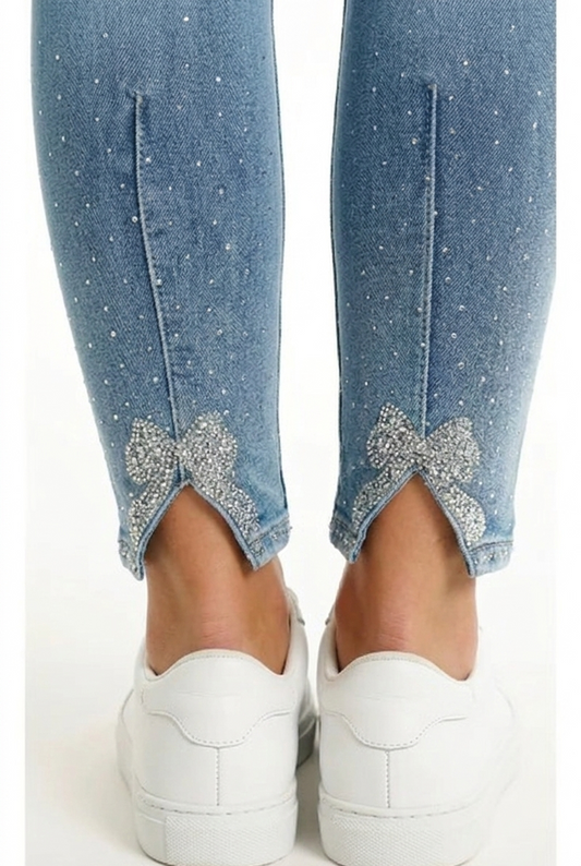 JEANS CON FIOCCO STRASS SKINNY PUSH-UP