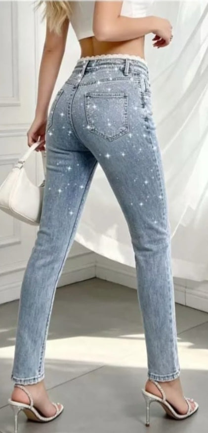 JEANS MERLETTO E STRASS SKINNY dalla xs alla xl