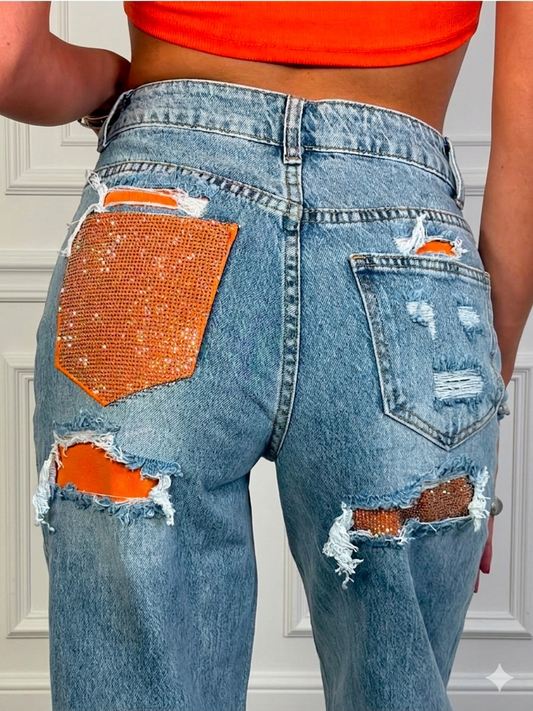 JEANS TASCA GLITTER ORANGE & PINK