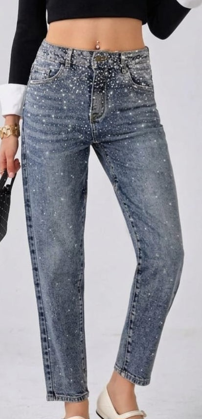 JEANS DENIM GLITTERATO - mom fit
