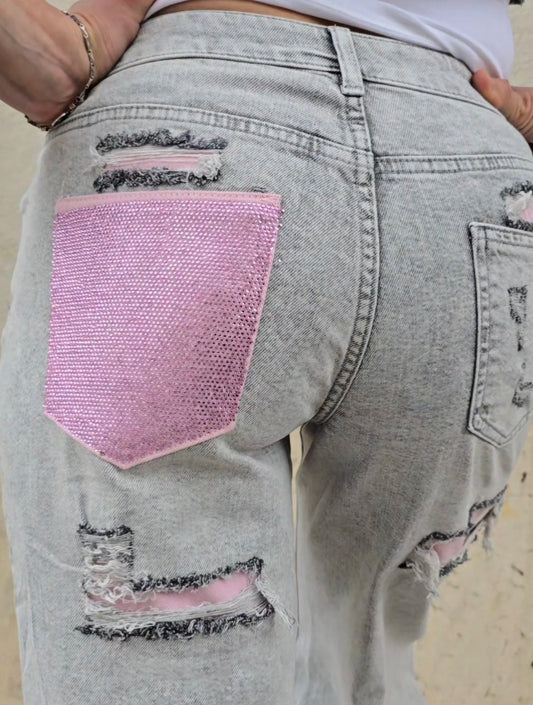 JEANS 2 VARIANTI  PINK TASCA GLITTER