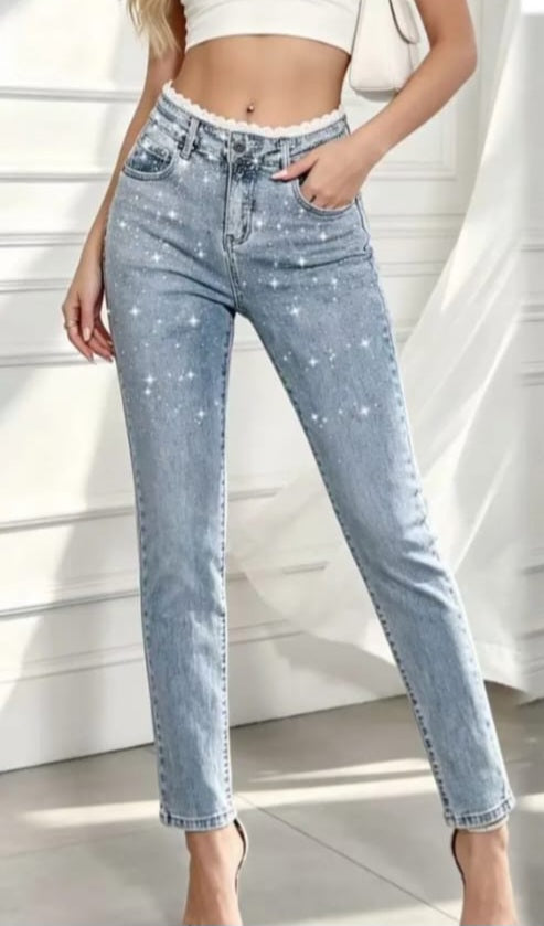 JEANS MERLETTO E STRASS SKINNY dalla xs alla xl