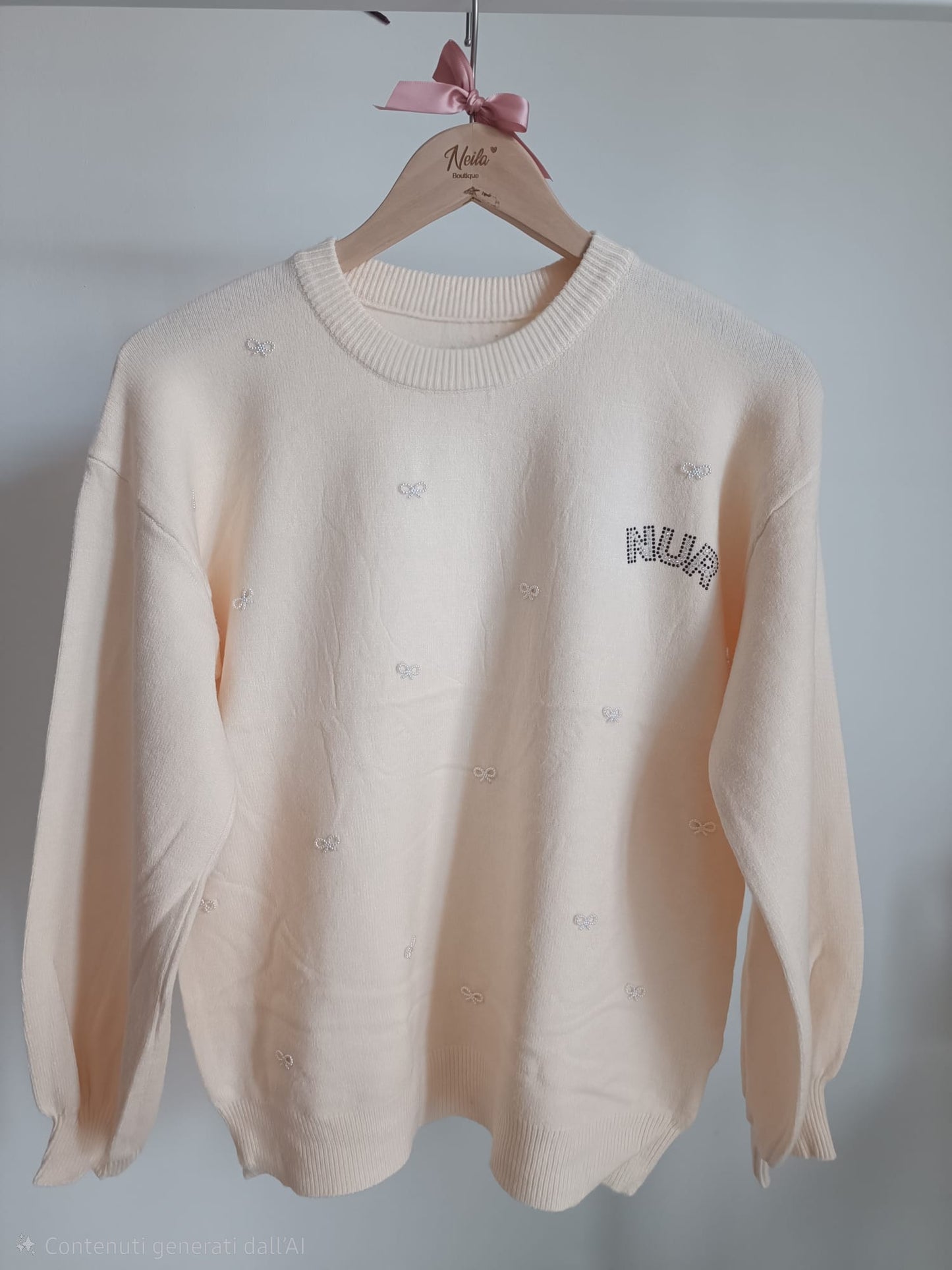 MAGLIONE FIOCCHETTI PERLINE