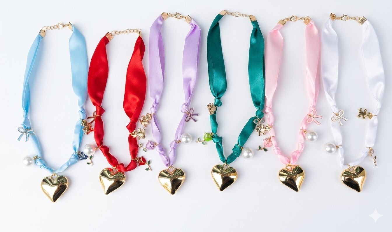 COLLANA NASTRO CON CIONDOLI (vari colori)