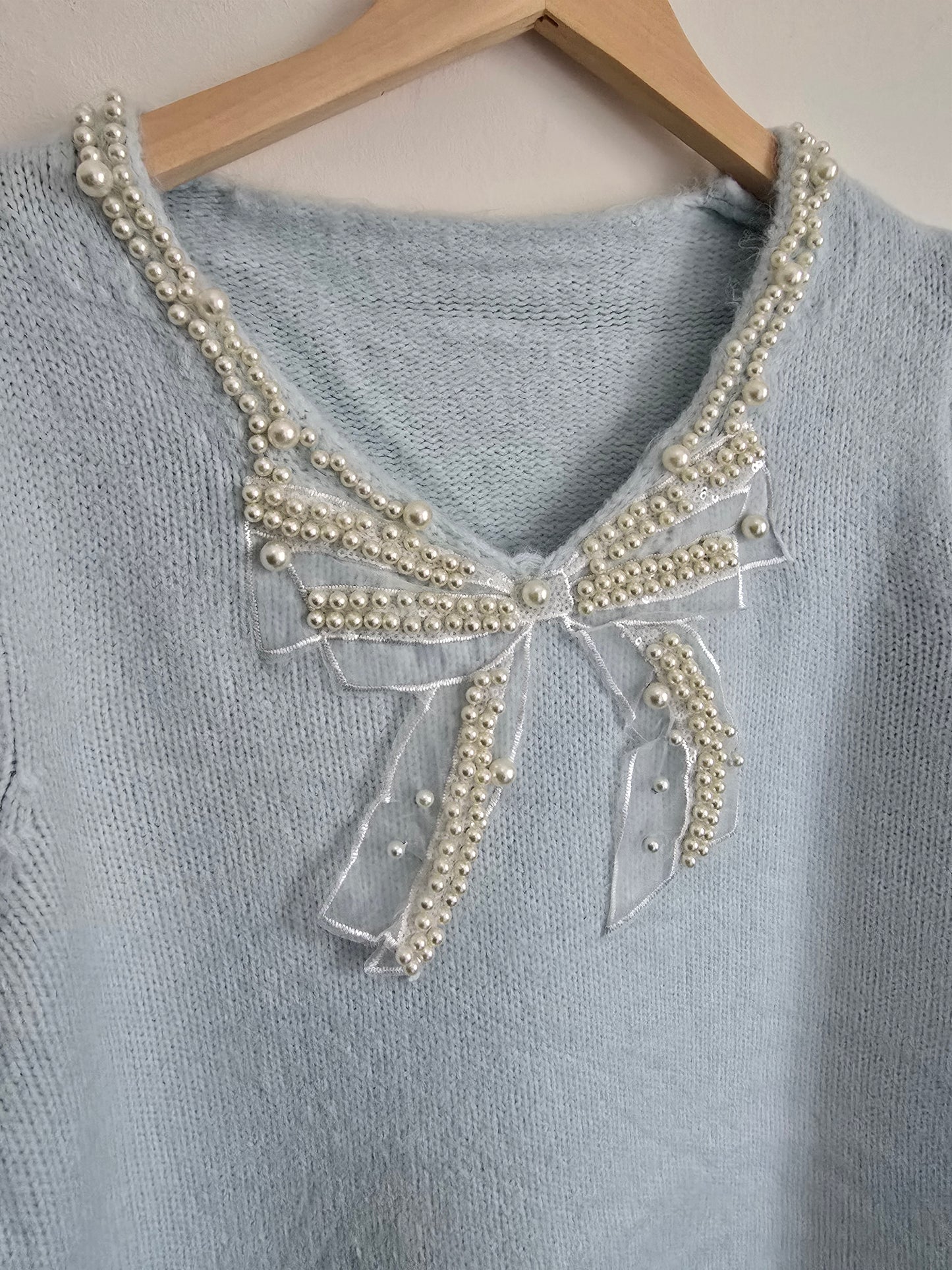 MAGLIONE FIOCCO PERLE