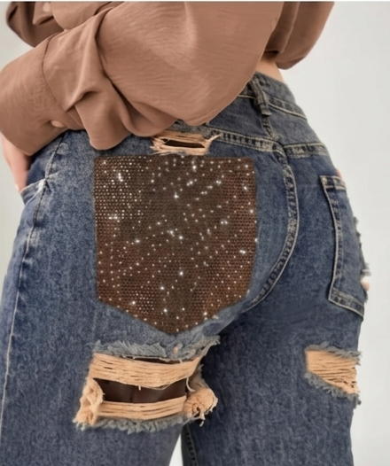 JEANS POCKET TASCA MARRONE STRASS