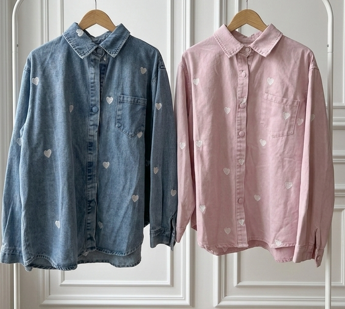 CAMICIA IN JEANS CUORICINI (2 colori)