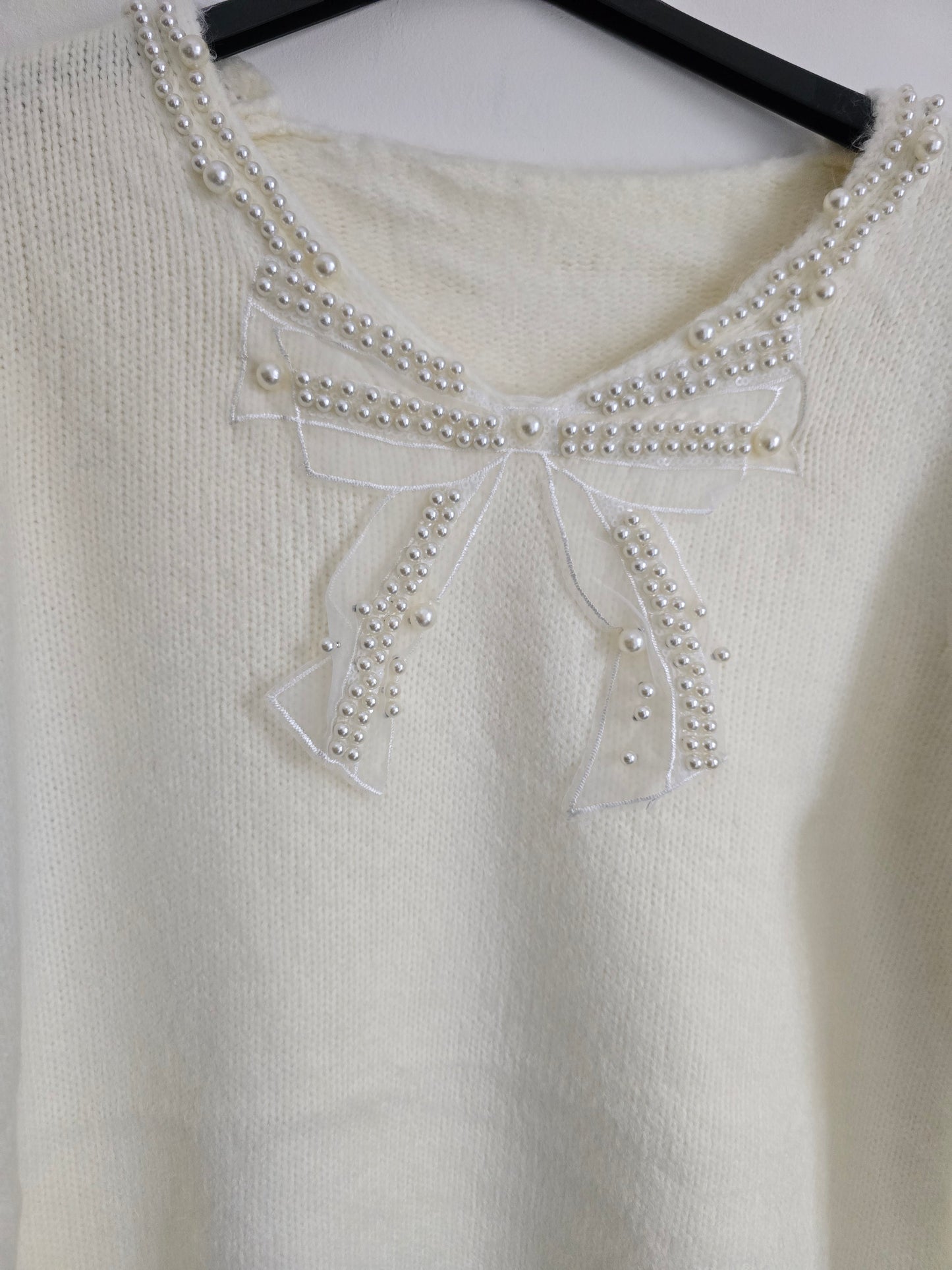 MAGLIONE FIOCCO PERLE