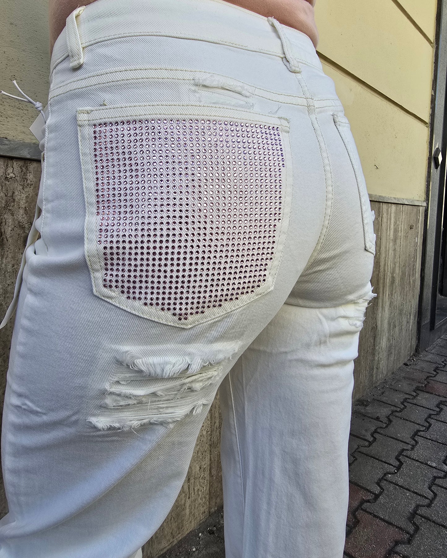 JEANS BIANCO TASCA PINK GLITTER