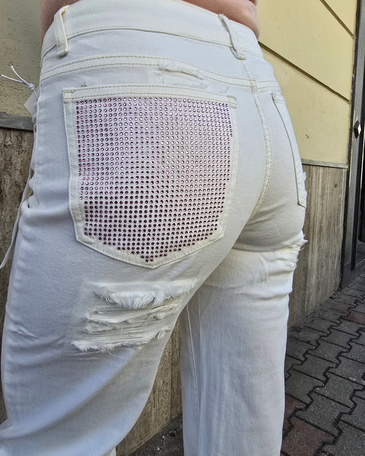 JEANS BIANCO TASCA PINK GLITTER