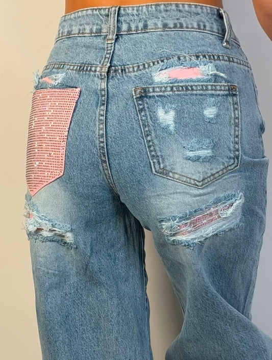 JEANS TASCA GLITTER PINK ROSA