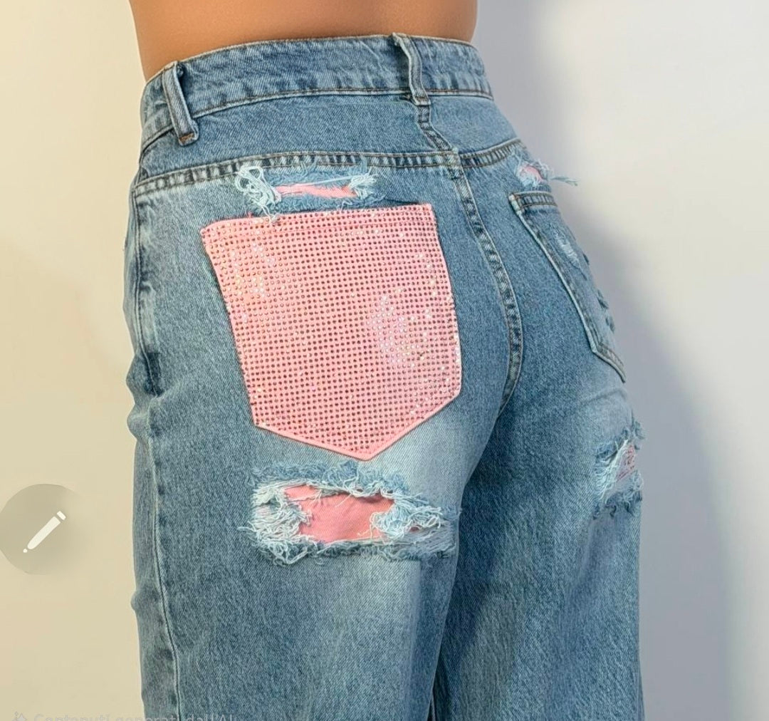 JEANS 2 VARIANTI  PINK TASCA GLITTER