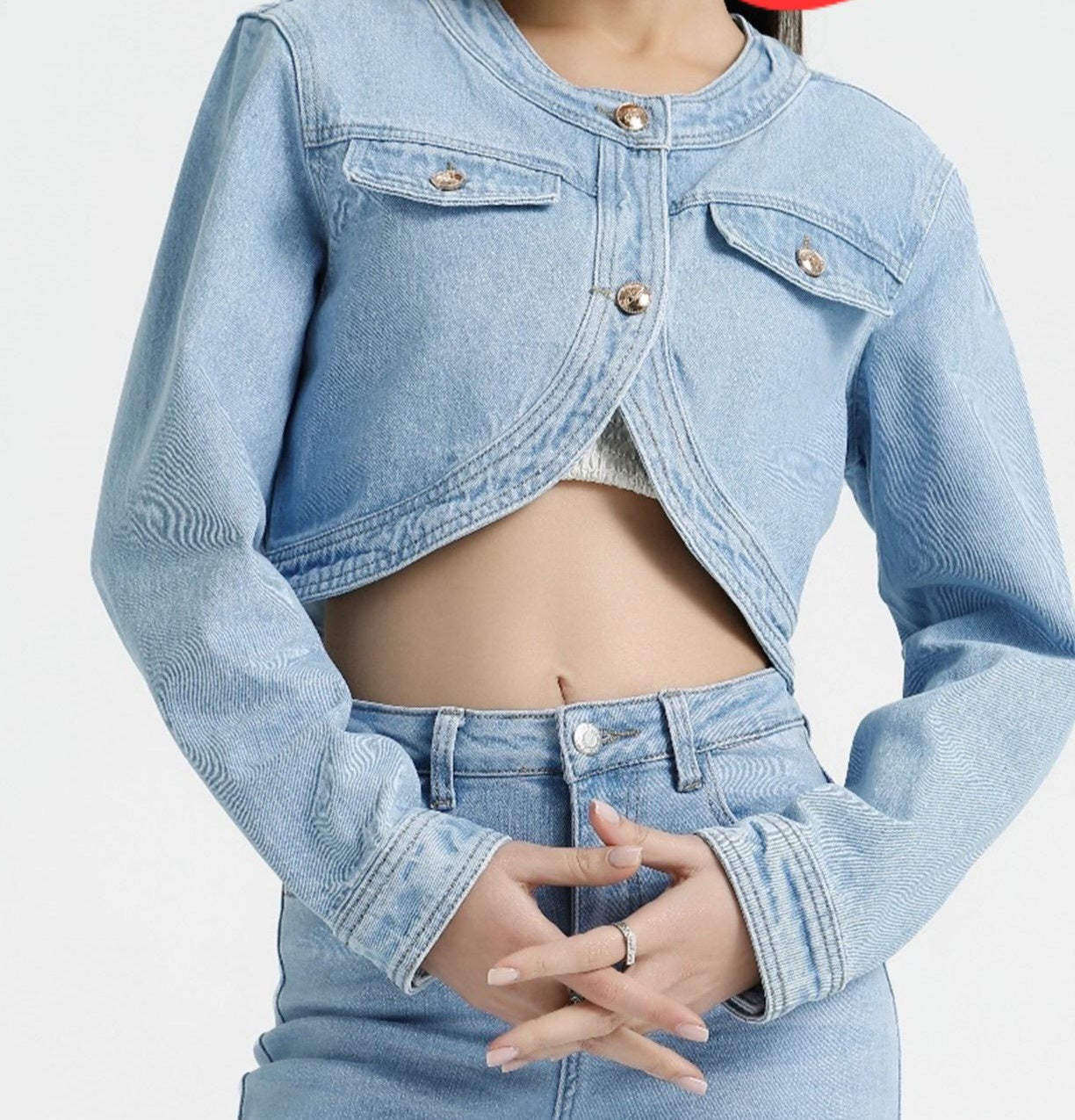 GIACCA IN DENIM CROP MANICA LUNGA