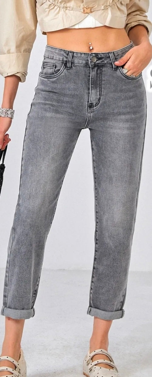 JEANS GRIGIO MOM FIT