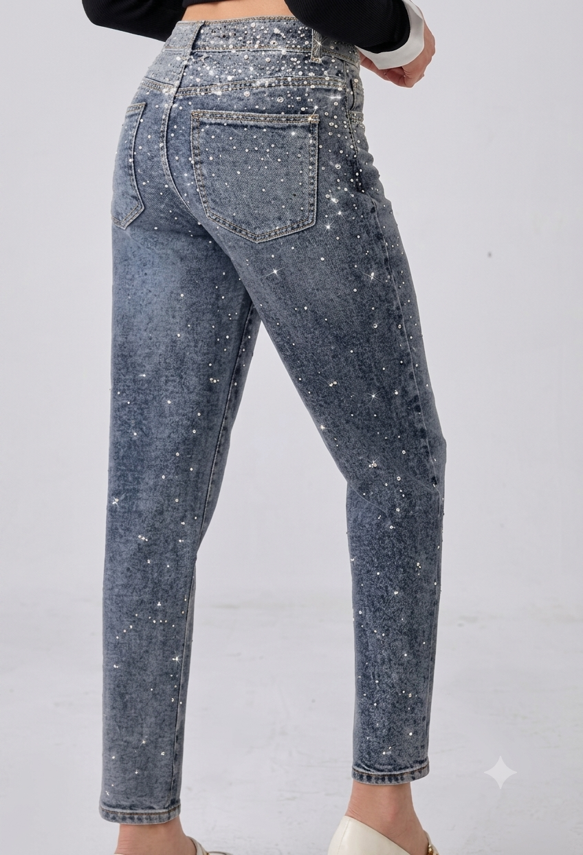 JEANS DENIM GLITTERATO - mom fit