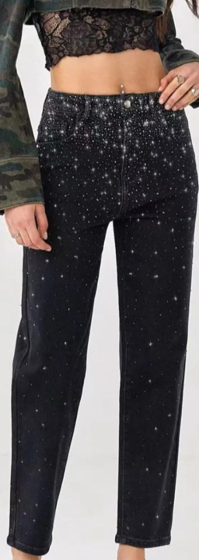 JEANS GLITTERATO NERO