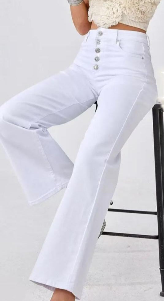 JEANS BIANCO BOTTONI LUXURY- WIDE LEG