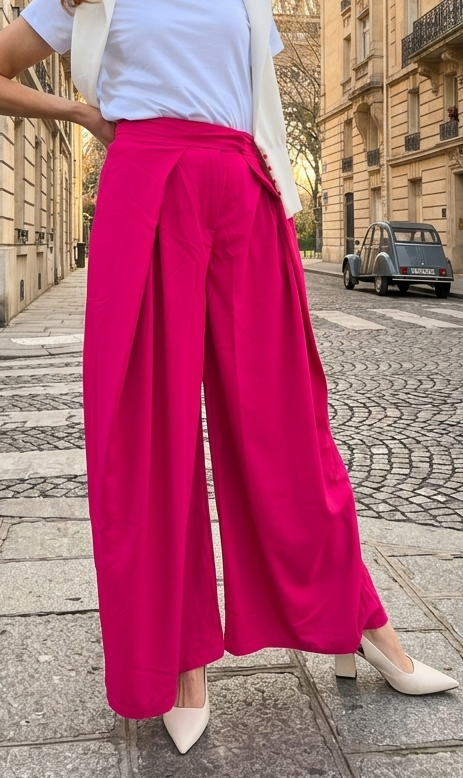 PANTALONI PALAZZO FUCSIA E BEIGE