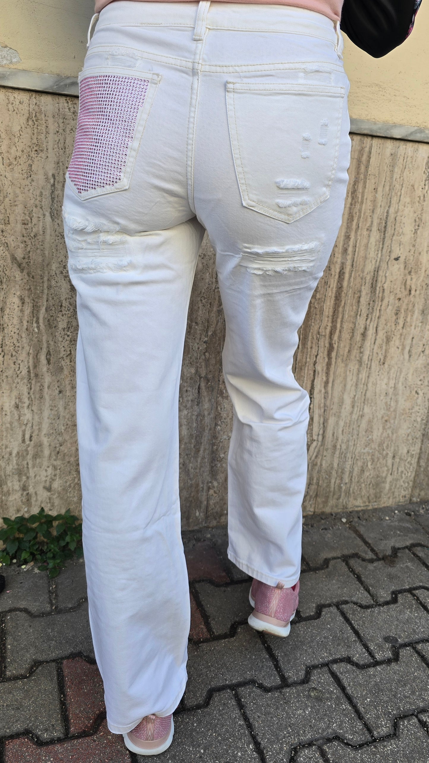 JEANS BIANCO TASCA PINK GLITTER