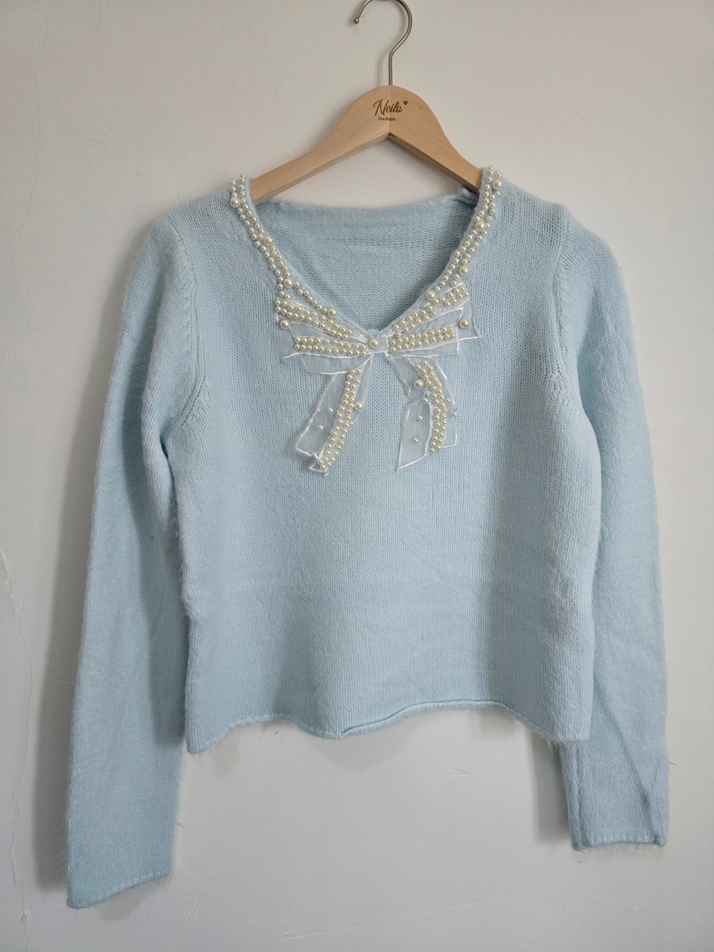 MAGLIONE FIOCCO PERLE