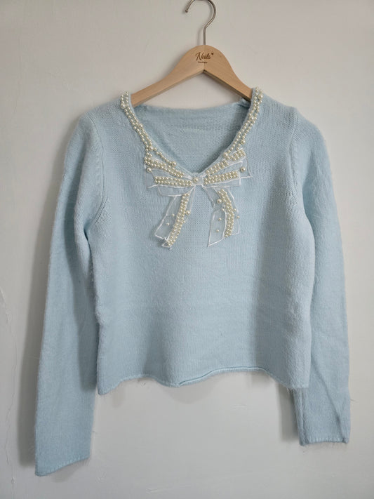 MAGLIONE FIOCCO PERLE