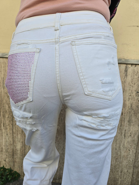 JEANS BIANCO TASCA PINK GLITTER