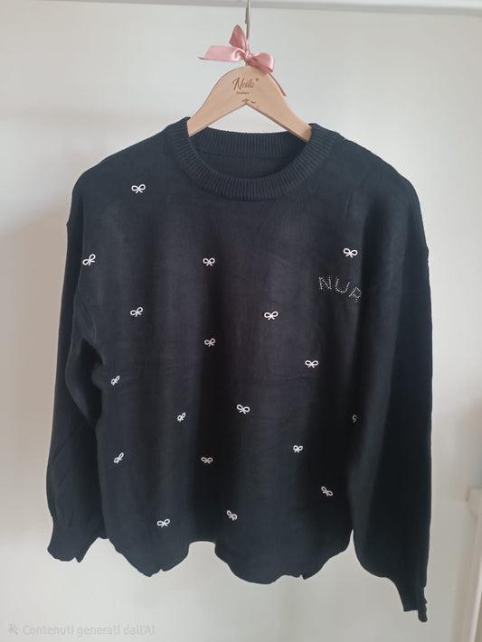 MAGLIONE FIOCCHETTI PERLINE