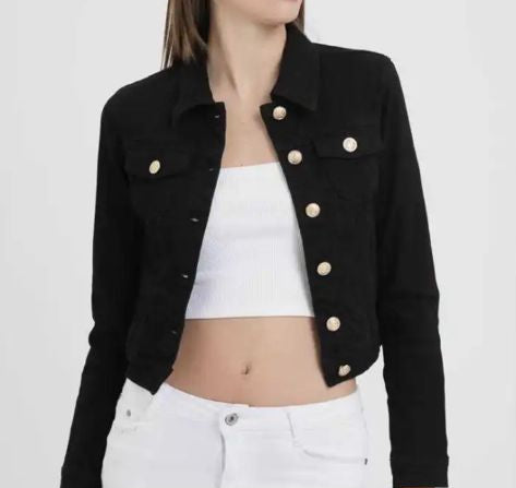 GIACCA IN DENIM CROP NERA DALLA XS ALLA L